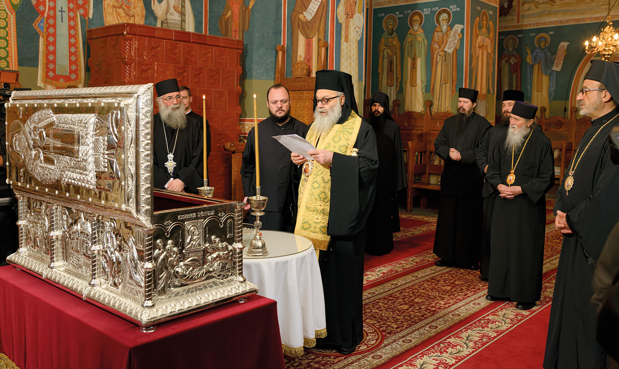 The consecration of Saint Jacob of Putna's reliquary.