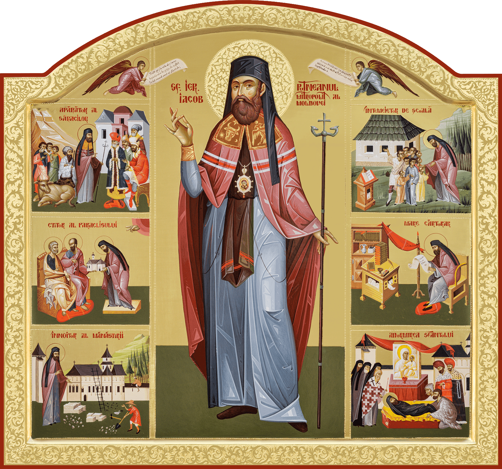 Icon of the Holy Hierarch Jacob of Putna with scenes from his life.