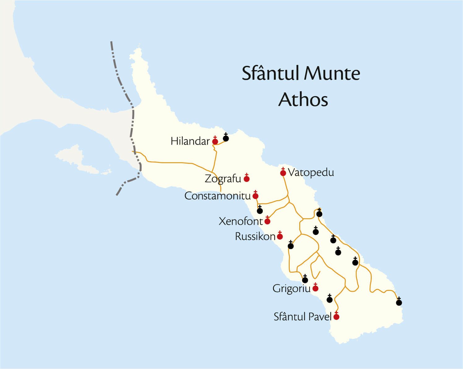 Map of Athonite monasteries helped by St. Stephen the Great.