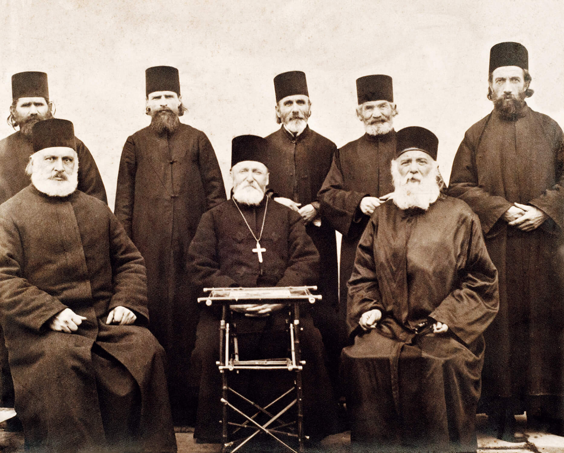 Abbot Gregory Volchinsky and the monastic community of Putna.